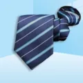 Close-up view of the blue striped zipper necktie, showing fine fabric texture and neat stripe details. - 8cm Versatile Blue Stripe Zipper