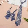 JK uniform accessory set, pre-tied tie and bow tie, blue plaid style for daily cute outfits. - JK050 Light Purple Plaid Tie and Bow Tie Set