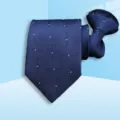 Close-up detail of dark blue patterned zipper necktie with geometric texture for business wear. - 8cm Wave White Dot Zipper