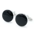 Gemelli da polso rotondi neri classici da uomo in metallo argentato lucido ed elegante. - Gemelli Tondi Neri con Confezione Regalo