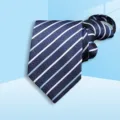 Blue striped zipper tie detail, classic business necktie with pre-tied design for men. - 8cm LT03 Zipper