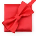 Conjunto de Pajarita y Pañuelo para Hombre Rojo Liso Formal Boda Traje Accesorio - Rojo Grande Raya Fina Pajarita + Pañuelo
