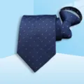 Men business zipper tie navy blue white dot stripe formal suit wedding necktie office wear - 8cm A018 Zipper