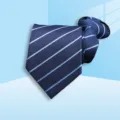 Detail closeup of blue striped zipper tie for business formal wear and wedding events. - 8cm A080 Zipper