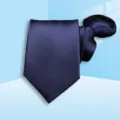 Close-up detail of a dark blue zipper tie, showing fine fabric texture and neat knot. - 8cm Navy Smooth Zipper