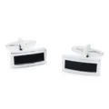 Gemelli da uomo argentati con inserto rettangolare nero per camicia elegante formale - Gemelli Lunghi Neri Business con Confezione Regalo