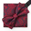 Conjunto de pajarita y pañuelo con estampado paisley rojo y negro para bodas de negocios. - Rojo y Azul Paisley Pajarita + Pañuelo