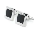 Gemelli quadrati color argento con inserto centrale nero per camicie da uomo classiche. - Gemelli Quadrati in Smalto Nero con Confezione Regalo
