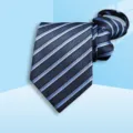 Blue striped zipper tie for men business professional wear wedding suit necktie variant fashion - 8cm W15 Zipper
