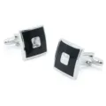 Eleganti gemelli quadrati in smalto nero da uomo, classici bottoni per camicia color argento. - Nuovi Gemelli Stile Business con Confezione Regalo