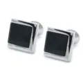 Gemelli quadrati in metallo argento con inserto nero per eleganti camicie da uomo - Gemelli Quadrati Neri Business con Confezione Regalo