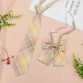 JK uniform necktie and bowknot set, yellow plaid pre-tied tie and bow accessory. - JK001 Lemon Yellow Tie and Bow Tie Set
