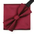 Conjunto de pajarita y pañuelo con patrón de espiga rojo y negro para traje de hombre. - Burdeos Onda Pajarita + Pañuelo