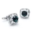 Gemelli da polso quadrati in argento per uomo con pietra blu e strass, eleganti per camicia. - Scatola Regalo per Gemelli con Diamante Rotondo Blu Scuro