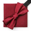 Conjunto de pajarita y pañuelo rojo burdeos, diseño de lunares clásico para traje formal. - Burdeos Lunares Pajarita + Pañuelo