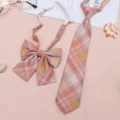 JK uniform plaid tie and bow set, sweet pink tartan school neckwear accessories. - JK003 Red Tea Tie and Bow Tie Set