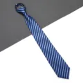 Blue striped zipper necktie for men and women, business formal wear and daily work. - A02 Stripe Zipper Style / 8cm / Blue