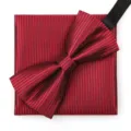 Conjunto de pajarita y pañuelo de rayas rojas para hombre, accesorio formal de boda. - Burdeos Moda Clásico Pajarita + Pañuelo