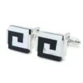 Gemelli da polso geometrici rettangolari classici con intarsio a mosaico bianco e nero e montatura. - Gemelli Quadrati in Conchiglia Nera e Bianca con Confezione Regalo