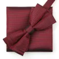 Conjunto de pajarita y pañuelo de rayas rojas y negras para ropa formal de hombre. - Burdeos Raya Vertical Pajarita + Pañuelo