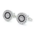 Eleganti gemelli circolari in strass color argento da uomo, perfetti per camicie formali. - Gemelli Tondi Interamente in Strass con Confezione Regalo