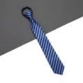 Blue striped zipper tie for men and women, easy-wear lazy tie for business and formal work. - A02 Stripe Zipper Style / 6cm Short Style / Blue