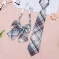 JK uniform plaid necktie and bow tie accessory set, stylish pre-tied design for daily wear. - JK008 Qiuyekong Tie and Bow Tie Set