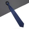 Dark blue zipper necktie with white dot pattern, pre-tied formal business tie for men. - A018 Dot Zipper Style / 8cm / Navy Blue