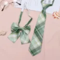 Green plaid JK uniform tie and bow set, cute preppy style necktie accessory for daily wear. - JK009 Riverside Grass Tie and Bow Tie Set