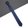 Blue zipper necktie for men and women, slim business tie with white dot pattern for formal wear. - A018 Dot Zipper Style / 6cm / Navy Blue