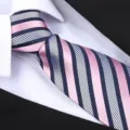 Cravatta da uomo elegante in pura seta a righe rosa e blu scuro con camicia bianca - Cravatta Fatta A Mano(ZSLD006) / Multicolore