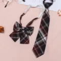 JK uniform accessory set featuring a stylish plaid bow tie and necktie, classic school look. - JK010 Dark Coffee Plaid Tie and Bow Tie Set