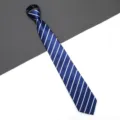 Blue striped zip tie, narrow business formal tie for men and women, wedding interview necktie. - A059 Stripe Zipper Style / 8cm / Blue