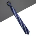 Navy Blue Striped Zipper Necktie For Men Women Formal Business Pre-Tied Narrow Tie - A059 Stripe Zipper Style / 6cm / Blue