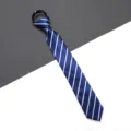 Blue striped zipper tie for business and formal wear, convenient pre-tied design variant. - A059 Stripe Zipper Style / 6cm Short Style / Blue