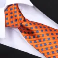 Cravatta in seta a quadri arancione e blu da uomo, ideale per abiti da lavoro e matrimoni. - Cravatta Fatta A Mano(ZSLD088) / Arancione e Blu