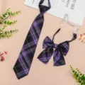 JK uniform purple plaid tie and bow tie set, pre-tied cute neckwear for daily cosplay outfits - JK015 Sweetheart Storm Tie and Bow Tie Set