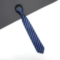 Blue striped zipper necktie for men, business formal wear and daily office outfit variant. - A080 Stripe Zipper Style / 6cm Short Style / Blue