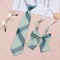 JK uniform plaid necktie and bow tie set, Korean style pre-tied tie accessories for daily wear. - JK016 Heart Seal Tie and Bow Tie Set