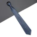 Classic navy blue striped zipper tie for men and women, business formal wear and interview use. - W15 Stripe Zipper Style / 8cm / Blue