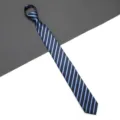 Blue and black striped zipper tie, narrow pre-tied necktie for business wear and formal events. - W15 Stripe Zipper Style / 6cm / Blue