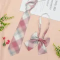 JK uniform plaid necktie and bow tie matching set, pre-tied design, fashionable sweet student accessory. - JK017 Xiaochun Tie and Bow Tie Set