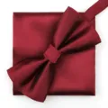 Conjunto de pajarita y pañuelo de seda burdeos para hombre, elegante accesorio de boda. - Nuevo Burdeos Liso Pajarita + Pañuelo