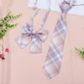 JK Uniform Plaid Necktie and Bow Tie Set Variant Option Fashion Student Accessories - JK026 Light Bean Paste Tie and Bow Tie Set