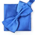 Conjunto de pajarita y pañuelo azul real para hombre, elegante accesorio formal para bodas. - Azul Real Liso Pajarita + Pañuelo