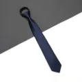 Dark blue zipper tie for men and women, convenient easy zipper necktie for business wear. - Fine-Textured Zipper Style / 6cm Short Style / Navy Blue