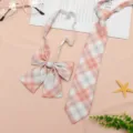 JK uniform plaid tie and bow set, cute pre-tied necktie with adjustable strap for daily wear. - JK028 Light Orange Plaid Tie and Bow Tie Set