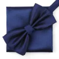 Conjunto de pajarita y pañuelo azul oscuro para hombre, elegante accesorio de boda formal. - Azul Marino Cuadrícula Pajarita + Pañuelo