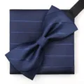 Conjunto de pajarita y pañuelo de rayas azul marino para hombre boda formal de negocios. - Azul Patrón Oscuro Pajarita + Pañuelo