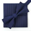 Conjunto de pajarita y pañuelo de rayas azul oscuro para hombre boda formal negocios - Azul Raya Gruesa Pajarita + Pañuelo